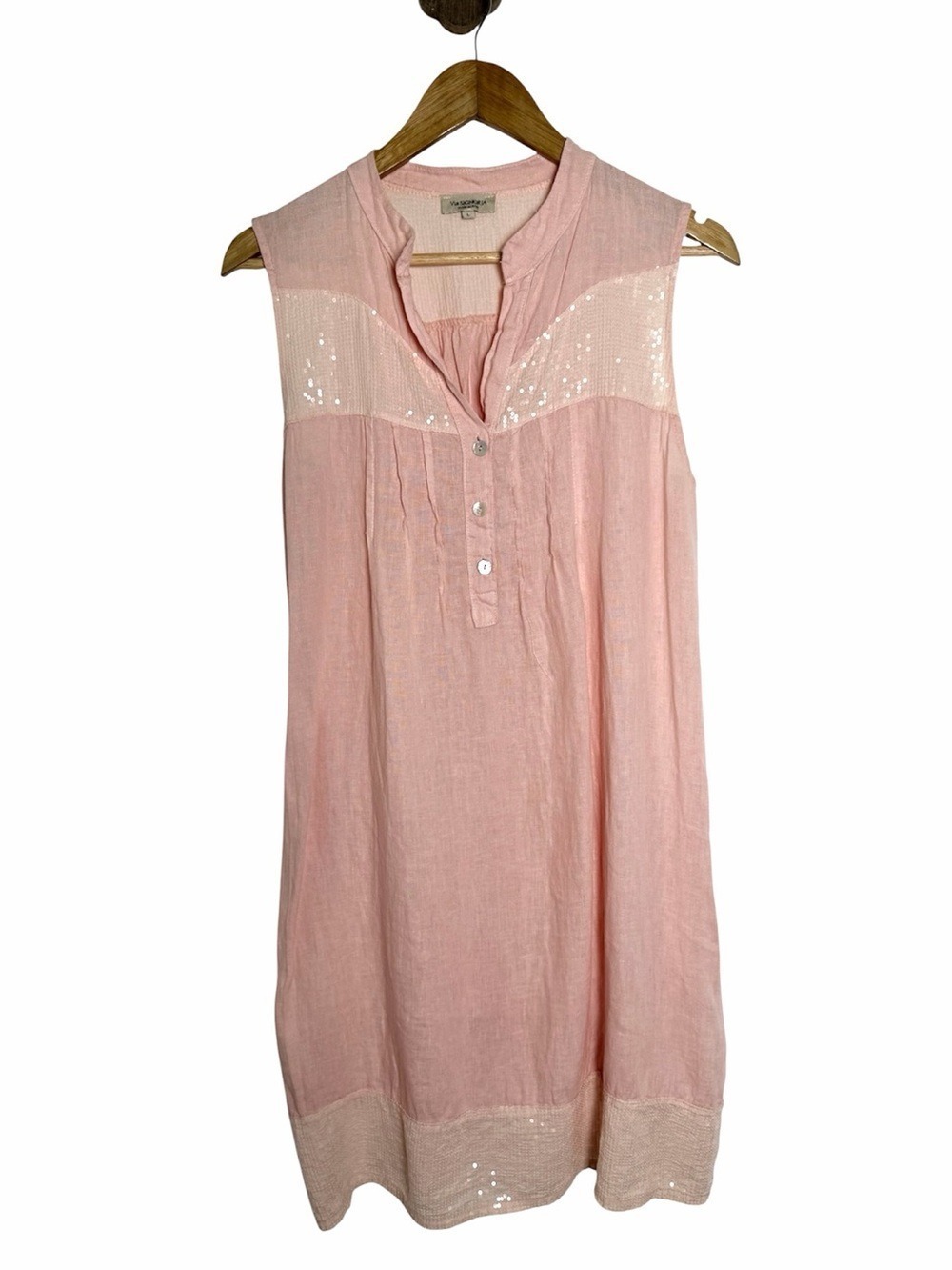 italian linen blush pink sequin tunic dress boho coastal grandma